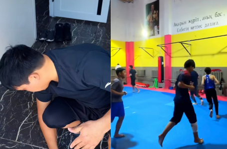 “Тәрбие осыдан басталады“. Жаттығу залында еден жуып жүрген бапкер жұртты тәнті етті