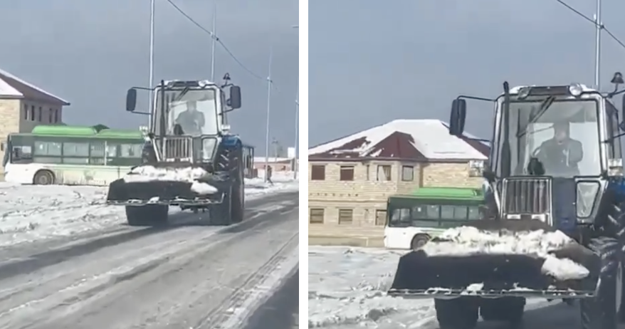 Атырау облысында трактормен қар тазалап жүрген ауыл әкімі Қазнетті тәнті етті