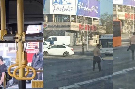 Павлодарда көшеде пышақ ұстап жүрген ер адам видеоға түсірілді