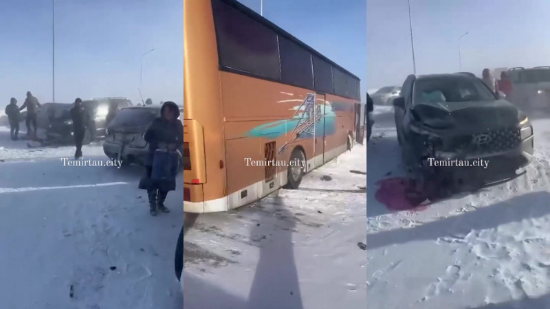 Қарағанды ​​облысындағы тасжолда автобус пен 16 жеңіл көлік соқтығысты
